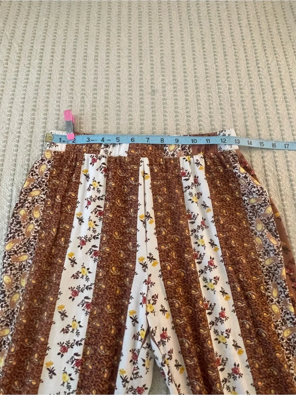 Belle Tweed Striped Floral Bell-Bottoms Pants - Size: Large